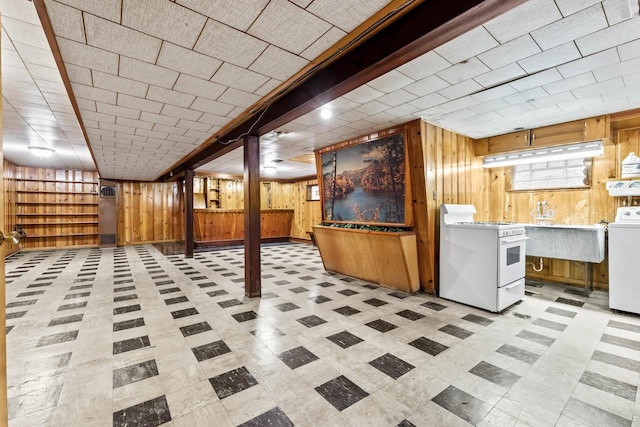 5261 N Natchez Ave, Chicago, IL 60656 - below grade area with wooden walls and washer / clothes dryer