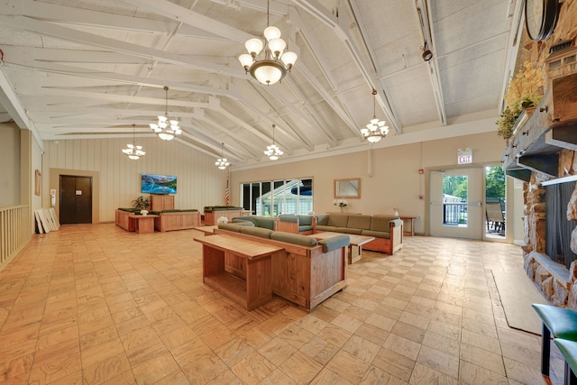 208 Spring Ct, Bloomingdale, IL 60108 - building lobby with high vaulted ceiling and beamed ceiling