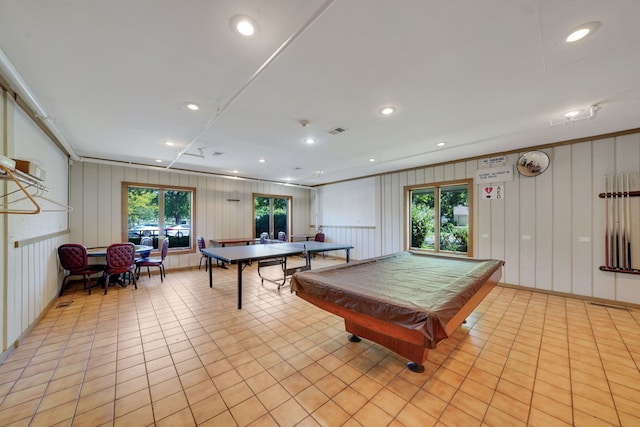 208 Spring Ct, Bloomingdale, IL 60108 - rec room with a decorative wall, pool table, recessed lighting, and light tile patterned flooring