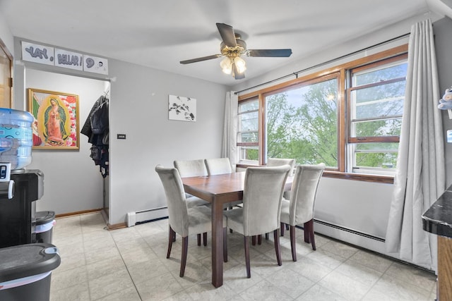 6004 S Keeler Ave, Chicago, IL 60629 - dining area featuring a baseboard heating unit, ceiling fan, and baseboards