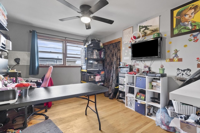 6004 S Keeler Ave, Chicago, IL 60629 - office area featuring a ceiling fan and wood finished floors