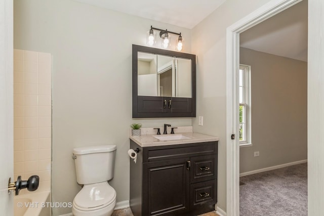 25785 W Hillside Ave, Ingleside, IL 60041 - bathroom with vanity, toilet, baseboards, and shower / washtub combination