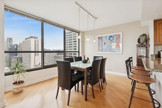 405 N Wabash Ave Unit 3103, Chicago, IL 60611 - dining area with light wood-style flooring, track lighting, baseboards, and a view of city