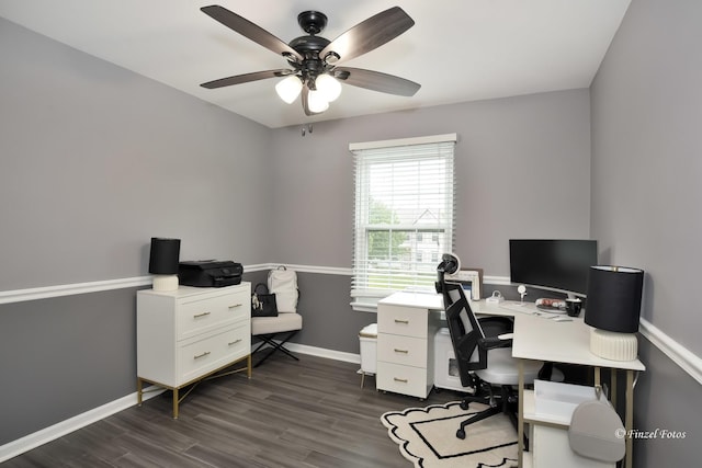 2012 Spring Creek Ln, Mchenry, IL 60050 - office featuring ceiling fan, dark wood-style floors, and baseboards