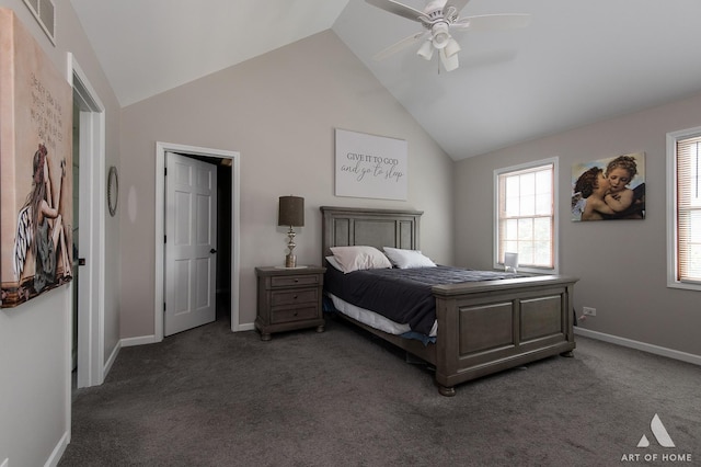 3365 Charlemaine Dr, Aurora, IL 60504 - carpeted bedroom featuring lofted ceiling, baseboards, and a ceiling fan