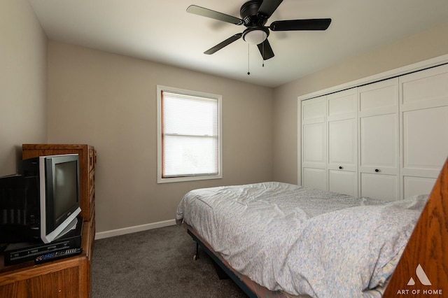 3365 Charlemaine Dr, Aurora, IL 60504 - bedroom with carpet floors, a closet, baseboards, and a ceiling fan