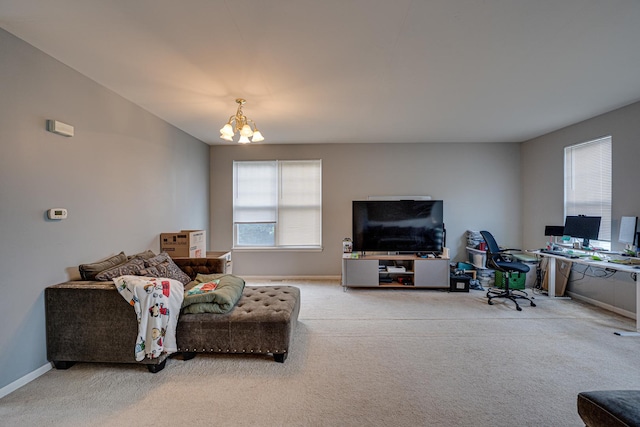 3379 Kentshire Cir, Aurora, IL 60504 - living area featuring a chandelier, carpet, and a desk