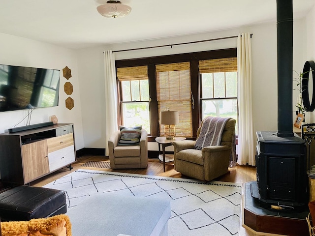 106 Dewey St, Harvard, IL 60033 - living room featuring a wood stove and wood finished floors