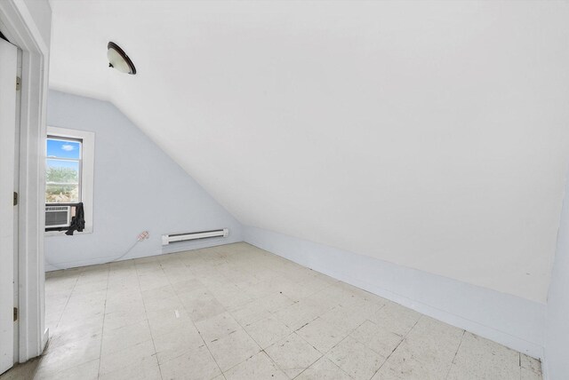 5014 S Paulina St, Chicago, IL 60609 - bonus room featuring lofted ceiling, tile patterned floors, baseboard heating, and cooling unit