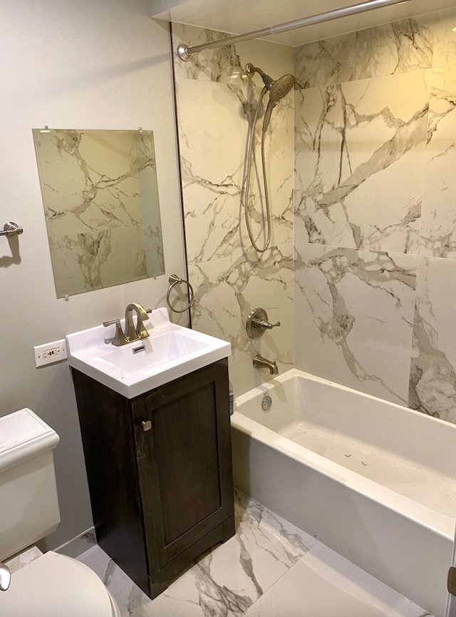 501 E Prospect Ave Unit 1F, Mount Prospect, IL 60056 - full bathroom featuring toilet, vanity, shower / washtub combination, and marble finish flooring