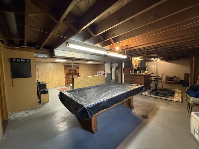 612 S 1st Ave, Forreston, IL 61030 - game room with concrete flooring, billiards table, and wood walls