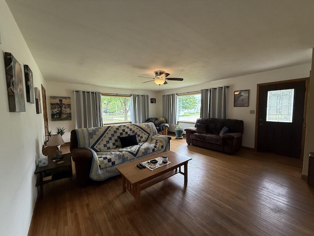612 S 1st Ave, Forreston, IL 61030 - living room featuring wood finished floors and ceiling fan