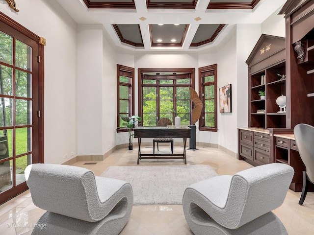 11315 77th St, Burr Ridge, IL 60527 - office space with coffered ceiling, crown molding, and beam ceiling