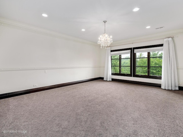 11315 77th St, Burr Ridge, IL 60527 - empty room with crown molding, carpet floors, a chandelier, and recessed lighting