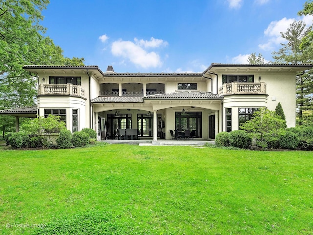 11315 77th St, Burr Ridge, IL 60527 - back of house featuring a balcony, a lawn, and a patio area