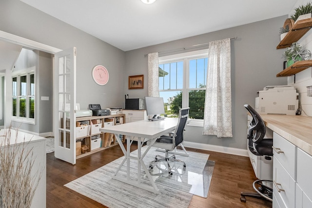 7166 Clubhouse Dr, Yorkville, IL 60560 - home office featuring dark wood-style flooring and baseboards