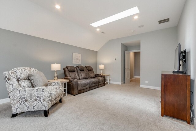 7166 Clubhouse Dr, Yorkville, IL 60560 - living area featuring a skylight, carpet floors, vaulted ceiling, baseboards, and recessed lighting