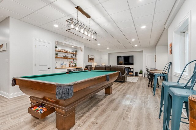 7166 Clubhouse Dr, Yorkville, IL 60560 - recreation room with light wood-style floors, billiards table, recessed lighting, and baseboards