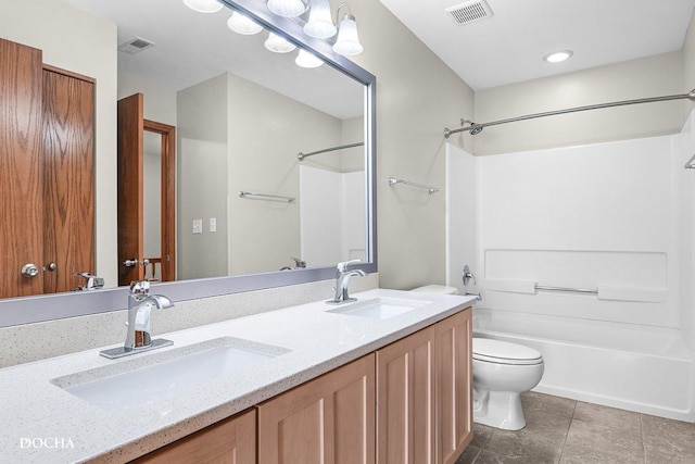 2413 Roxbury Ln, Montgomery, IL 60538 - full bath with toilet, shower / tub combination, double vanity, and tile patterned floors