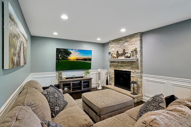 562 Revere Ave, Westmont, IL 60559 - living room with wood finished floors, recessed lighting, a decorative wall, a wainscoted wall, and a fireplace