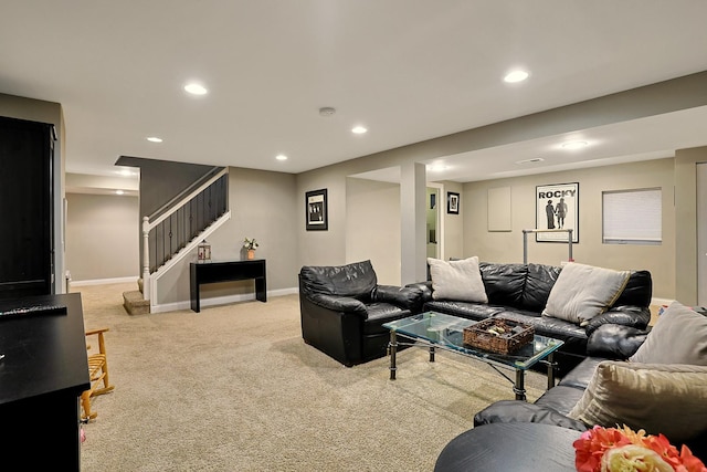 562 Revere Ave, Westmont, IL 60559 - living room with stairs, carpet floors, and recessed lighting