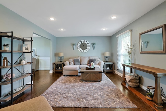 562 Revere Ave, Westmont, IL 60559 - living room featuring dark wood-style flooring and recessed lighting