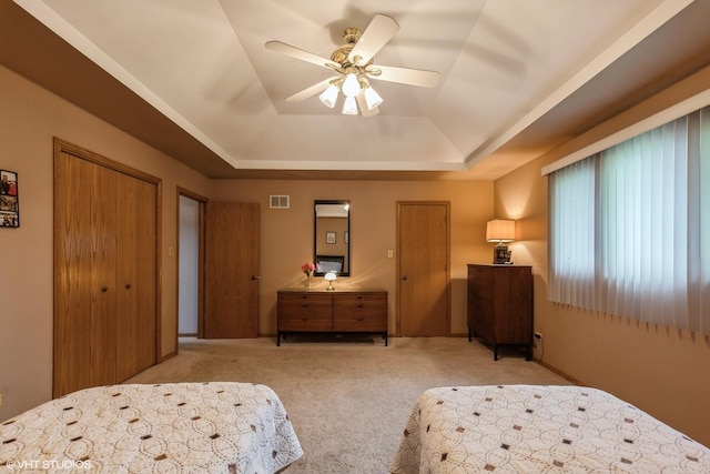 19510 Blyth Way, Mokena, IL 60448 - bedroom with a tray ceiling, carpet flooring, and a ceiling fan