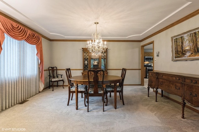 19510 Blyth Way, Mokena, IL 60448 - dining room featuring a chandelier, light carpet, crown molding, and baseboards