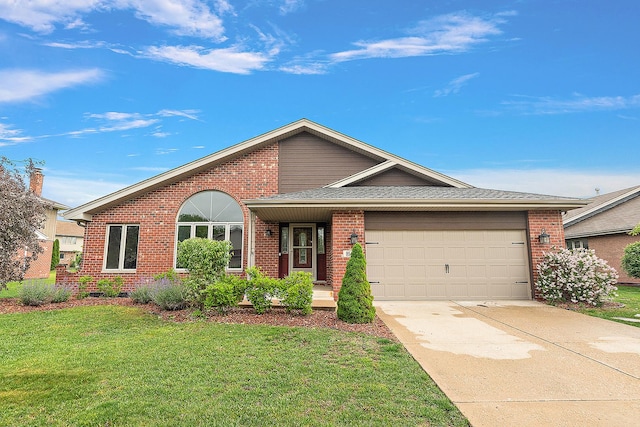 8542 Monaghan Dr, Tinley Park, IL 60487 - ranch-style house featuring brick siding, a garage, a front yard, and driveway