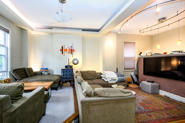 2002 W Huron St, Chicago, IL 60612 - carpeted living room featuring a tray ceiling