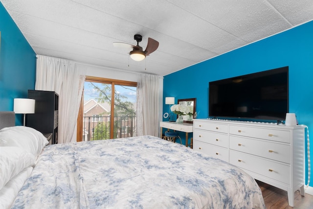 825 Center St Unit 302, Des Plaines, IL 60016 - bedroom with access to exterior, wood finished floors, and ceiling fan