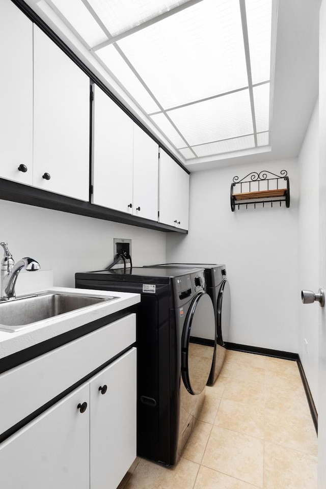 825 Center St Unit 302, Des Plaines, IL 60016 - washroom with cabinet space, washing machine and clothes dryer, baseboards, and light tile patterned floors