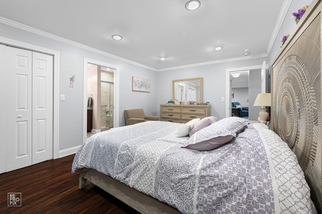 7525 Nantucket Dr Unit 109, Darien, IL 60561 - bedroom with recessed lighting, wood finished floors, baseboards, crown molding, and a closet