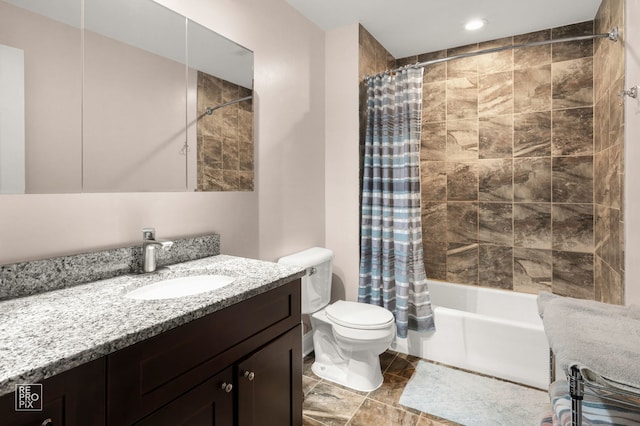 7525 Nantucket Dr Unit 109, Darien, IL 60561 - bathroom with vanity, shower / tub combo with curtain, toilet, and recessed lighting