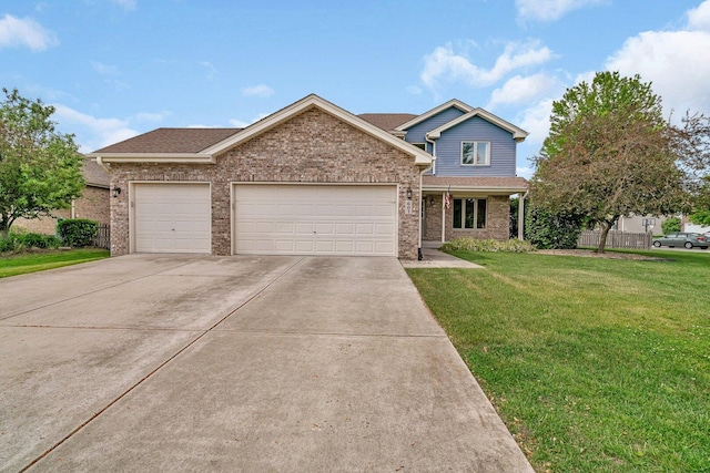 601 High Grove Dr, Minooka, IL 60447 - traditional home with a front yard, an attached garage, driveway, brick siding, and a shingled roof