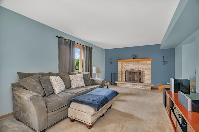 601 High Grove Dr, Minooka, IL 60447 - carpeted living room with a fireplace and baseboards