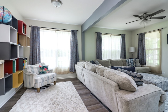 3601 Daisy Ln, Elgin, IL 60124 - living area featuring healthy amount of natural light, ceiling fan, and dark wood-style flooring