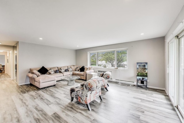 2700 E Bel Aire Dr Unit 202, Arlington Heights, IL 60004 - living room with light wood-style floors, recessed lighting, and a baseboard radiator