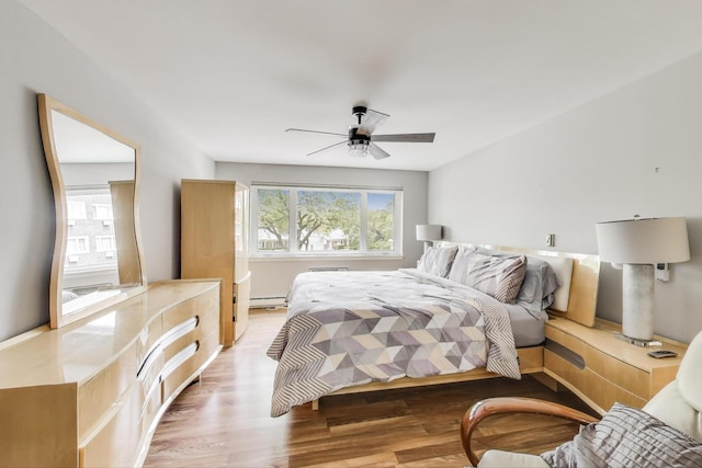2700 E Bel Aire Dr Unit 202, Arlington Heights, IL 60004 - bedroom with light wood-style flooring, a baseboard heating unit, and ceiling fan
