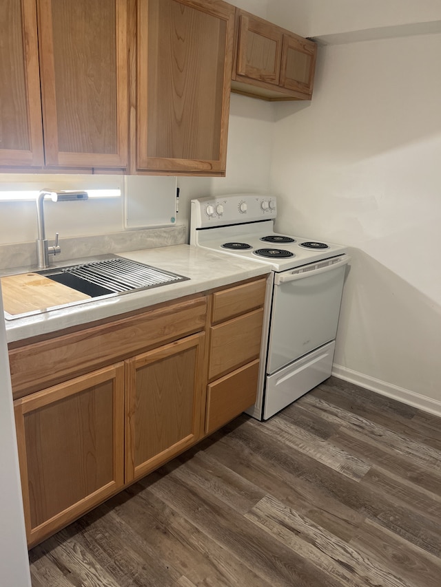 7337 S S Shore Dr Unit 216, Chicago, IL 60649 - kitchen featuring electric stove, dark wood-type flooring, a sink, and light countertops