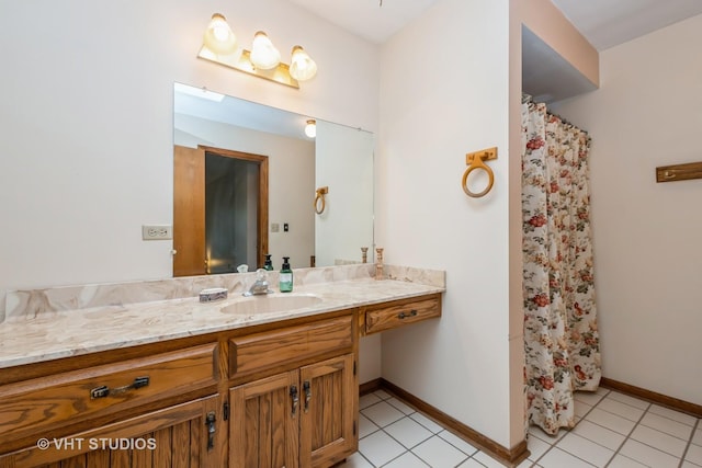735 Vermont Rd, Frankfort, IL 60423 - bathroom with vanity, tile patterned flooring, a shower with curtain, and baseboards