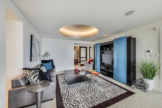 800 N Michigan Ave Unit 4801, Chicago, IL 60611 - living room featuring a tray ceiling, baseboards, and recessed lighting