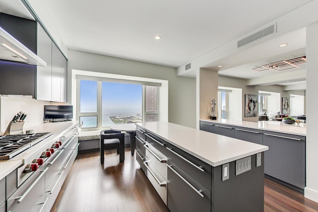 800 N Michigan Ave Unit 4801, Chicago, IL 60611 - kitchen featuring modern cabinets, a kitchen island, stovetop, dark wood finished floors, and gray cabinets