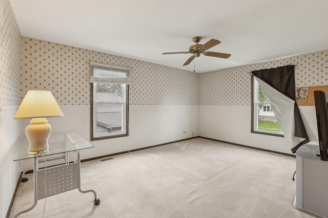 143 Hesterman Dr, Glendale Heights, IL 60139 - unfurnished office with wallpapered walls, ceiling fan, and carpet