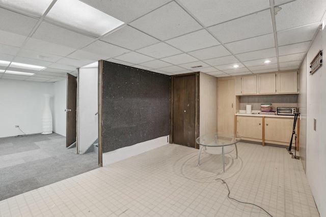 143 Hesterman Dr, Glendale Heights, IL 60139 - finished below grade area featuring a paneled ceiling, recessed lighting, and light carpet