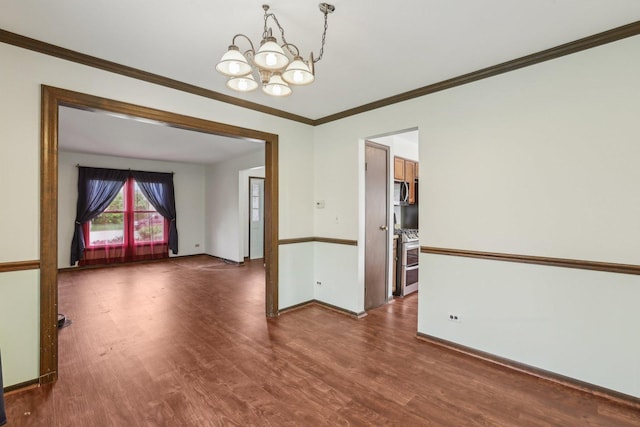 143 Hesterman Dr, Glendale Heights, IL 60139 - unfurnished room with wood finished floors, a chandelier, baseboards, and crown molding