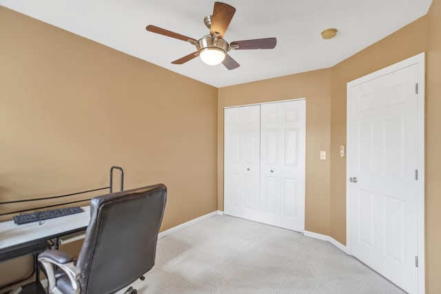 2422 Georgetown Cir, Aurora, IL 60503 - office area with light carpet, ceiling fan, and baseboards