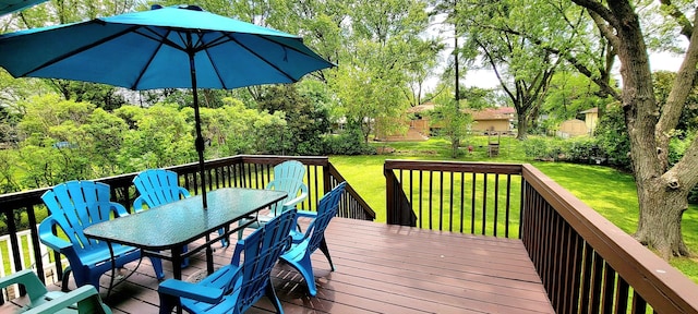 1427 Hampton Ln, Schaumburg, IL 60193 - wooden deck with outdoor dining area and a lawn