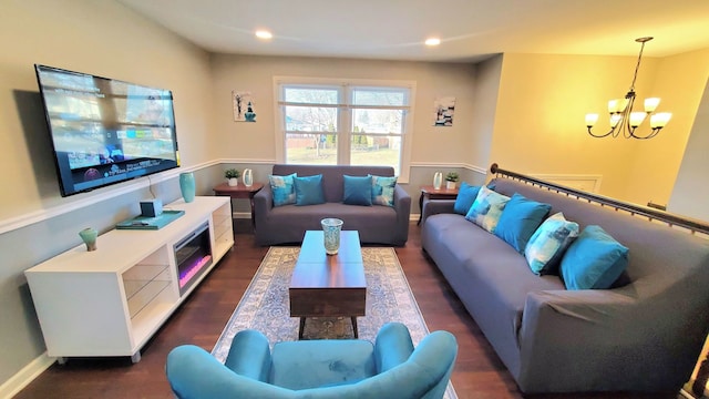 1427 Hampton Ln, Schaumburg, IL 60193 - living area featuring a chandelier, recessed lighting, dark wood finished floors, and baseboards