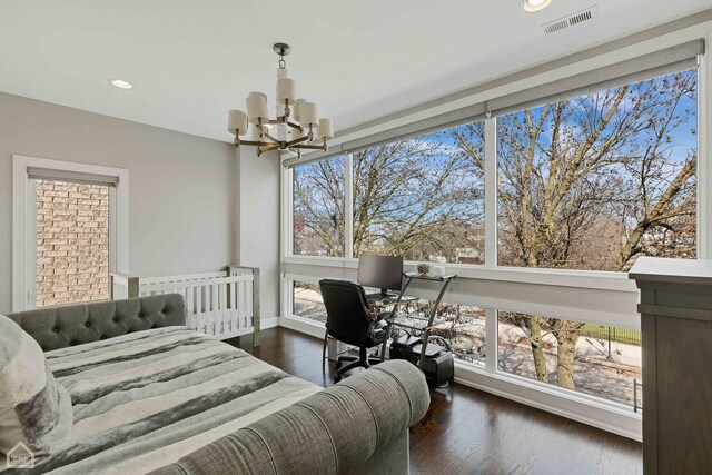 1807 W Ohio St, Chicago, IL 60622 - bedroom featuring a chandelier, dark wood finished floors, and recessed lighting